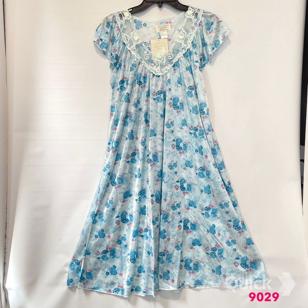 NWT Light Blue Floral Cap Sleeve Satin Nightgown